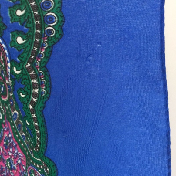 Laura Borghese Italy Designer Colorful Paisley Square Scarf Blue Green Pink Vtg - Picture 7 of 9